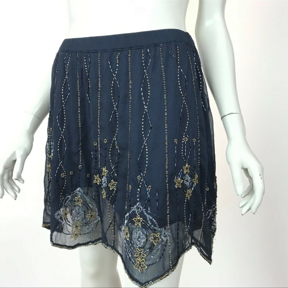 Free People Navy Blue Embellished Mini Skirt